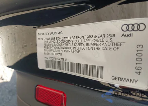 2025 Audi S5 Sportback Premium Tfsi Quattro Tiptronic from USA, damaged, VIN WAUC4CF53SA011848